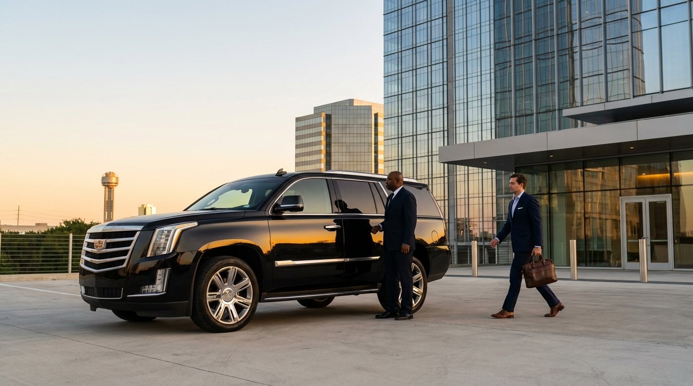Professional chauffeur driving luxury black SUV for hourly car service in Dallas