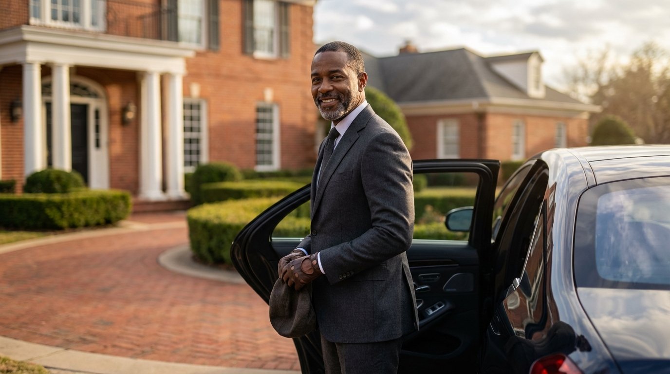 Professional chauffeur with luxury black SUV in Dallas